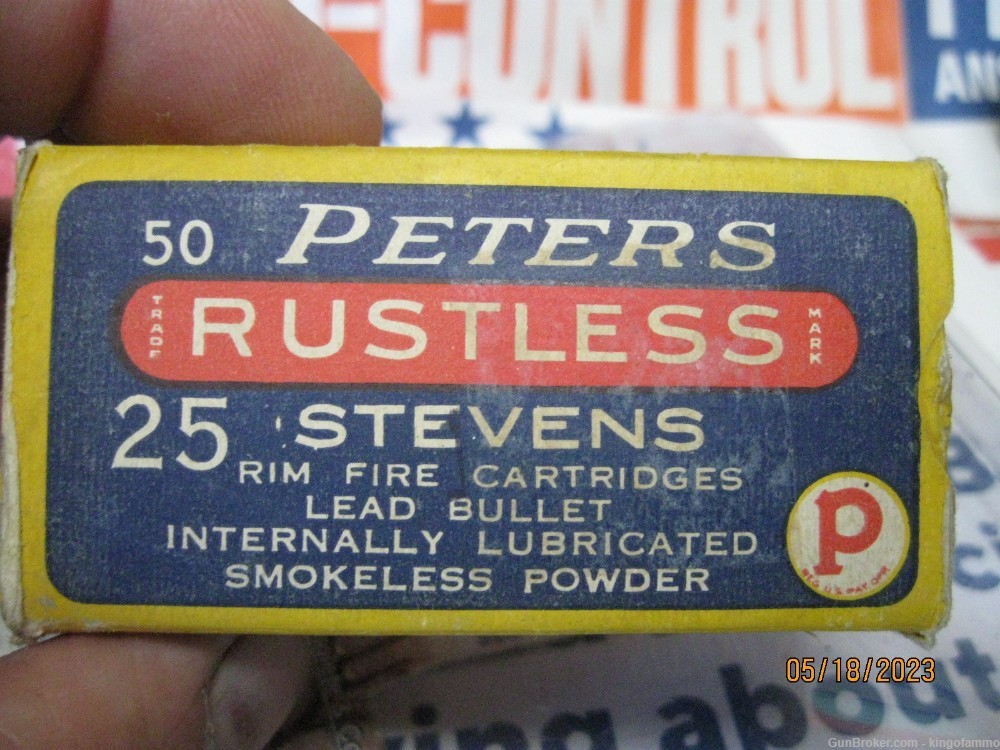 Rare Now 25 STEVENS Long Peters Rustless Excel 50rd Rimfire Ammo Bx No.2505-img-1