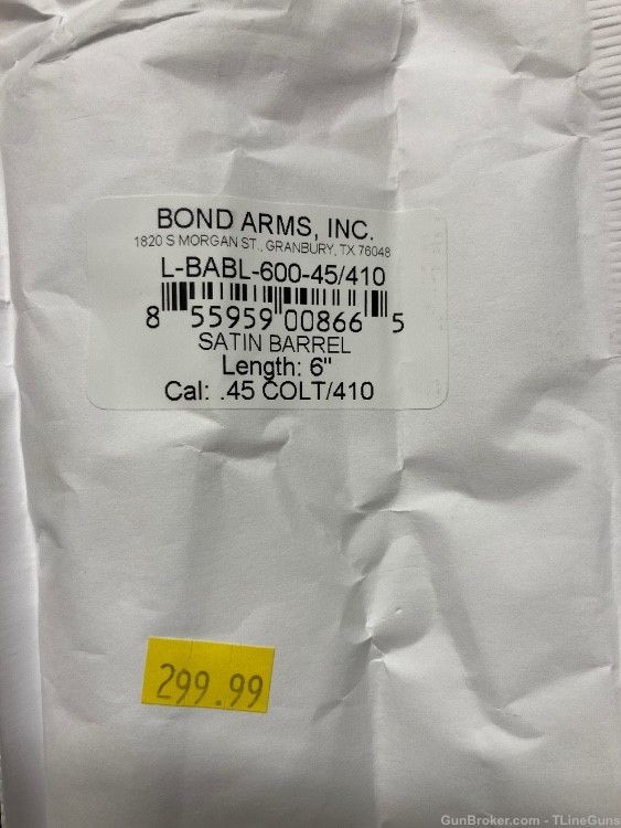 Bond Arms 6” Satin Stainless Barrel 45 LC/410 3” Mag New! -img-2