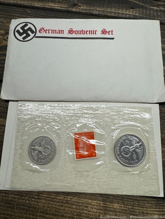 WWII German Third Reich Souvenir Set Stamp Coin Reichsmark Germany World  -img-0
