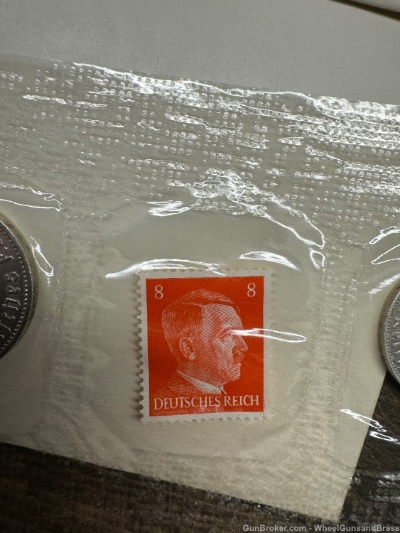 WWII German Third Reich Souvenir Set Stamp Coin Reichsmark Germany World  -img-3