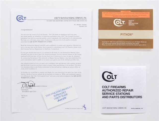 Colt Python 1993 Manual, Letter, More.-img-0