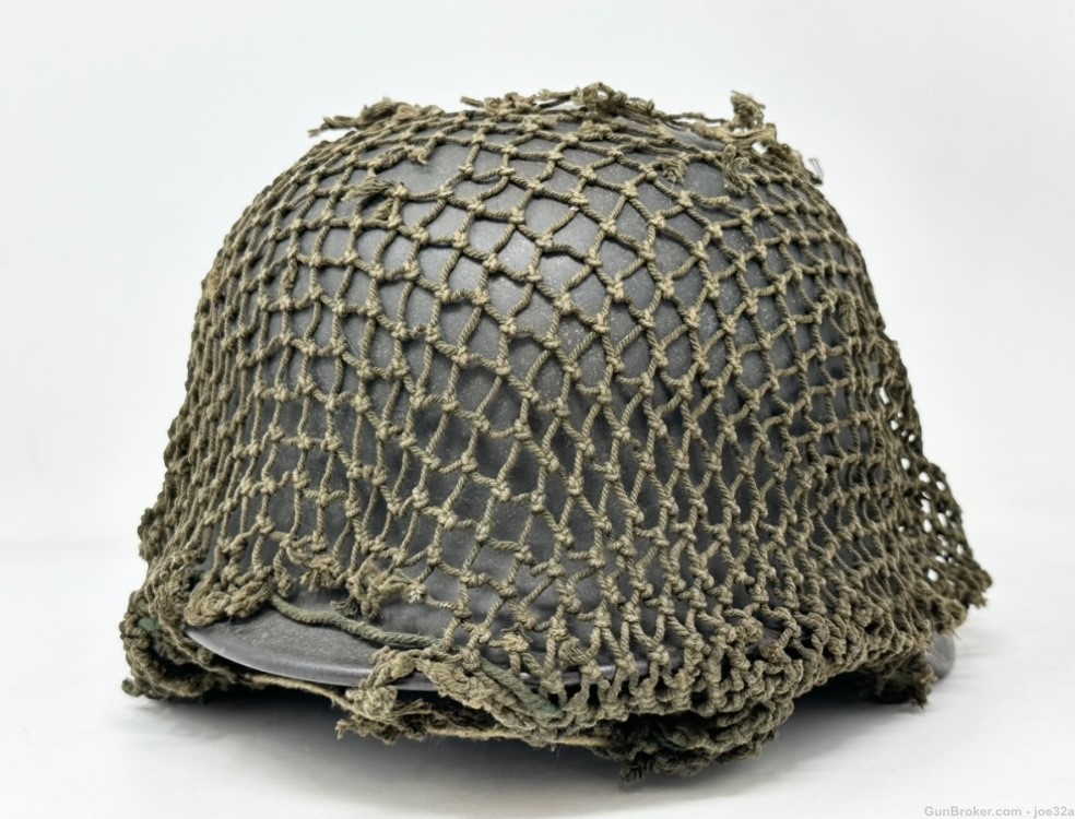 WW2 German ND M40 Camo Netted Helmet Named Q66 WWII Vet bringback uniform -img-2