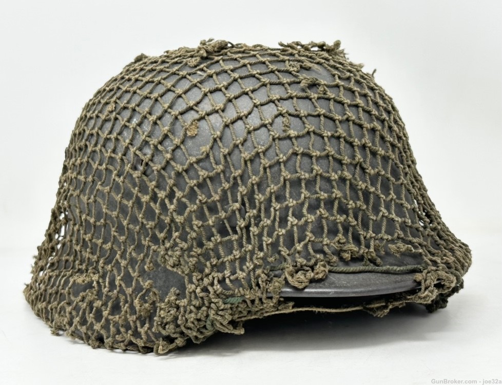 WW2 German ND M40 Camo Netted Helmet Named Q66 WWII Vet bringback uniform -img-1
