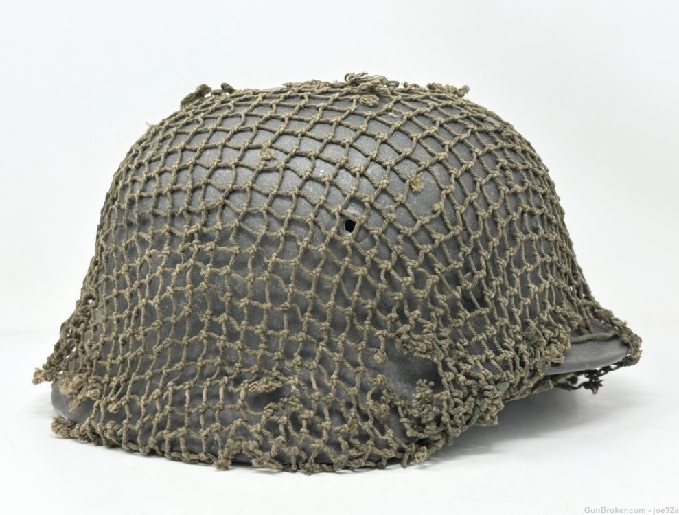WW2 German ND M40 Camo Netted Helmet Named Q66 WWII Vet bringback uniform -img-0