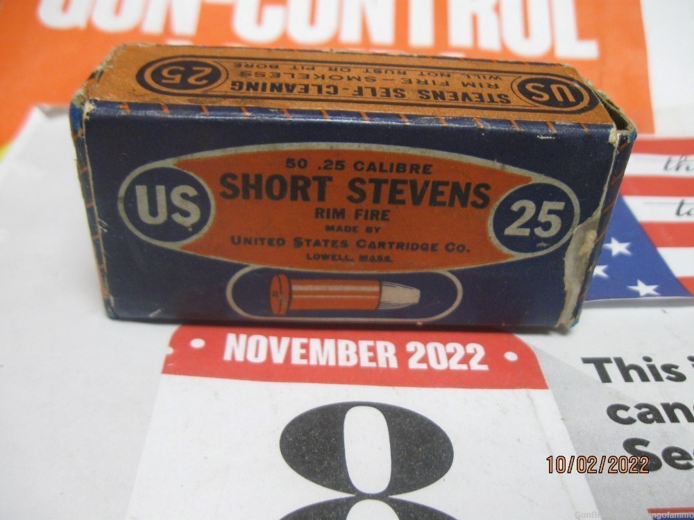 Scarce Original Box 25 Short Stevens RF Vintage Colorful US Cartridge Ammo-img-0