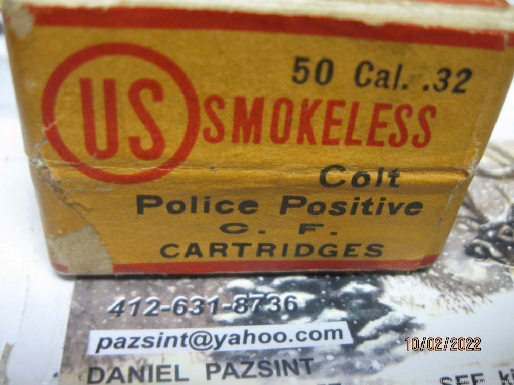 SCARCE 32 Colt Police Positive 50 rd USC Co. Ammo Excellent WWI Vintage Box-img-7