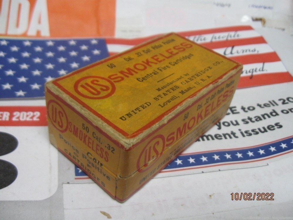 SCARCE 32 Colt Police Positive 50 rd USC Co. Ammo Excellent WWI Vintage Box-img-8
