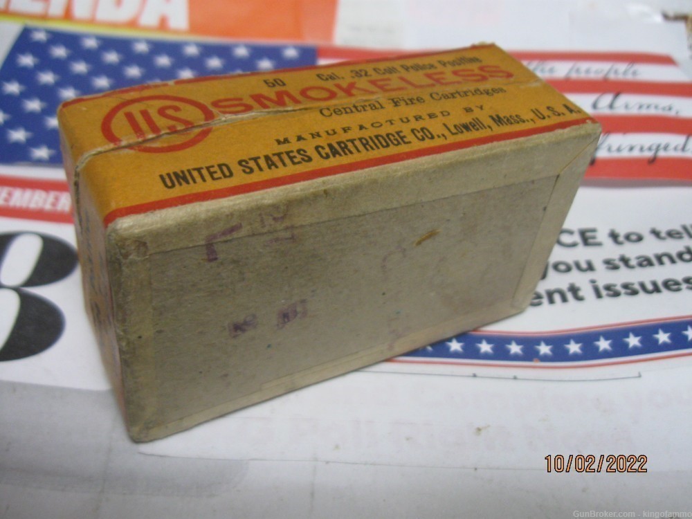 SCARCE 32 Colt Police Positive 50 rd USC Co. Ammo Excellent WWI Vintage Box-img-4