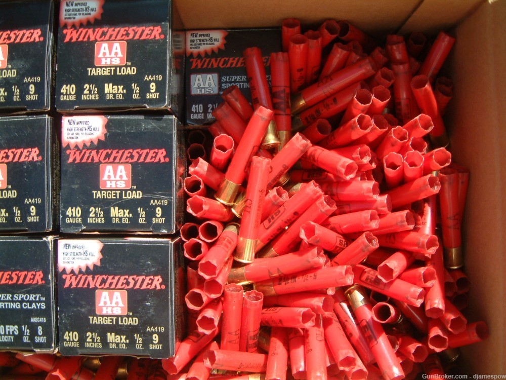 Winchester Hulls. AA 2 1/2" .410 HS once-fired hulls. 500 + 12 empty boxes-img-0