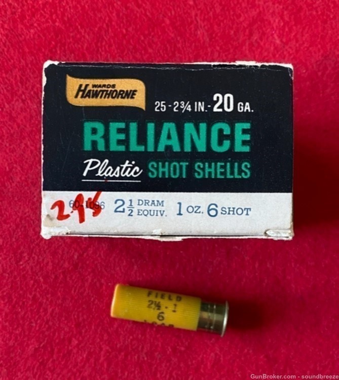 SCARCE VINTAGE 1965 FULL BOX 20 GA WARDS HAWTHORNE RELIANCE SHOTGUN SHELLS-img-0