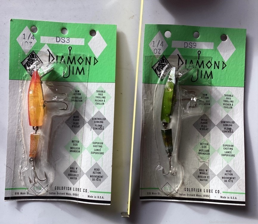 2 DIAMOND JIM Fishing Lures, VINTAGE NEW OLD STOCK 1976, DS3 & DS9 -img-1