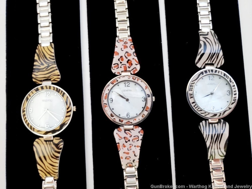 3 Ladies Geneva Watches.  Acrylic Animal Print. W2.  *REDUCED*-img-1