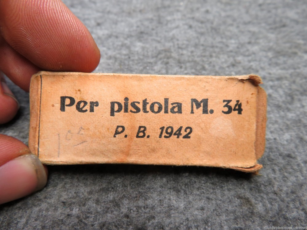 BOX WWII ITALIAN 380 ACP AMMO FOR BERETTA MODEL 1934 PISTOL-DATED 1942-RARE-img-0
