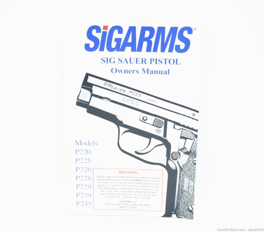 SIG ARMS SIG SAUER INSTRUCTION MANUAL/BOOKLET 220 225 226 228 229 239 245-img-0