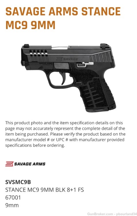 Savage Stance MC9 Semi Auto 9mm Pistol-img-0
