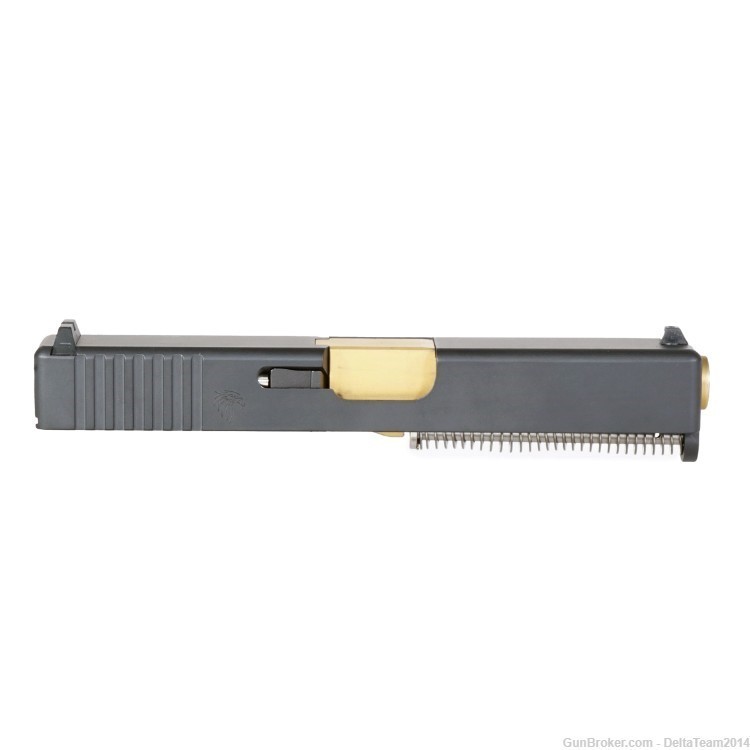 9mm Complete Pistol Slide - Glock 19 Comp. - PVD Gold Barrel - Assembled-img-1