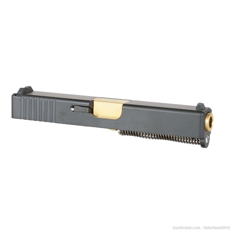 9mm Complete Pistol Slide - Glock 19 Comp. - PVD Gold Barrel - Assembled-img-0