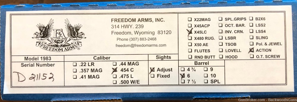 FREEDOM ARMS 83 PREMIER GRADE 454 CASULL 6" + 45 Colt Cylinder CUSTOM ORDER-img-4