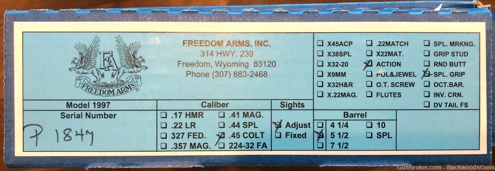 FREEDOM ARMS 97 PREMIER GRADE 45 COLT 5 1/2" MICARTA  CUSTOM ORDER-img-4