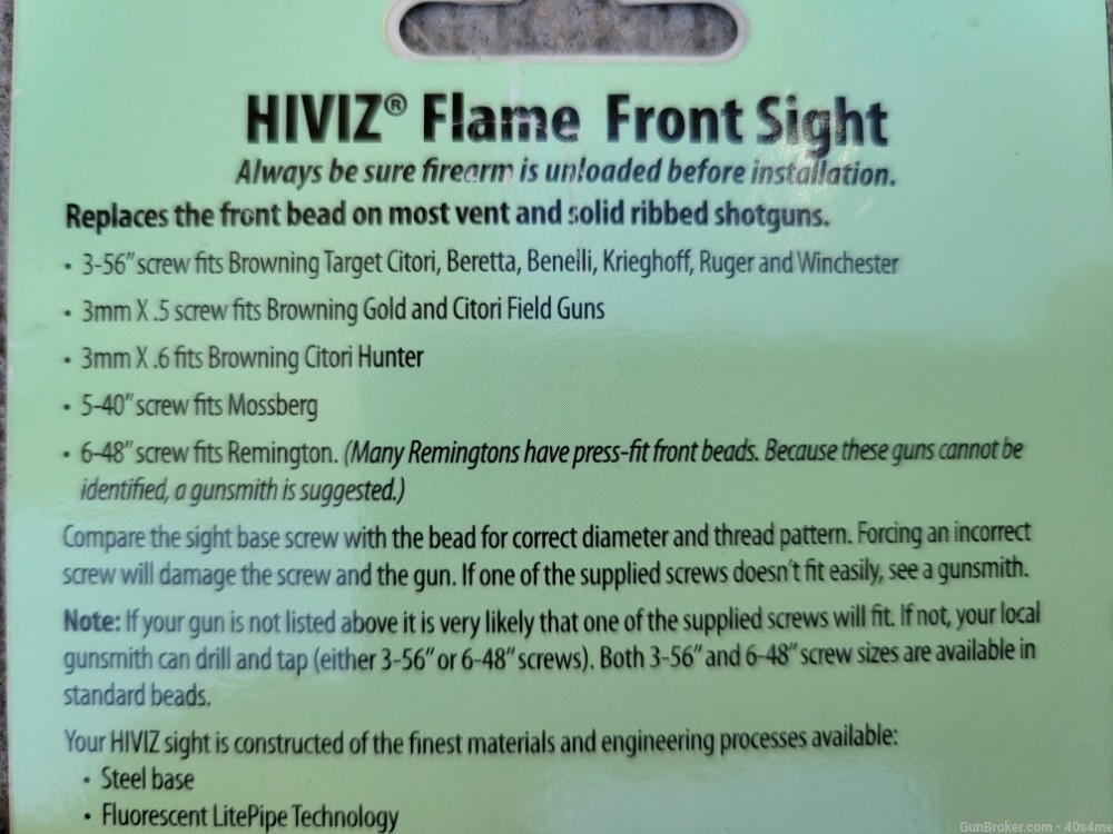 HIVIZ shotgun flame front sight with screws various makes-img-3