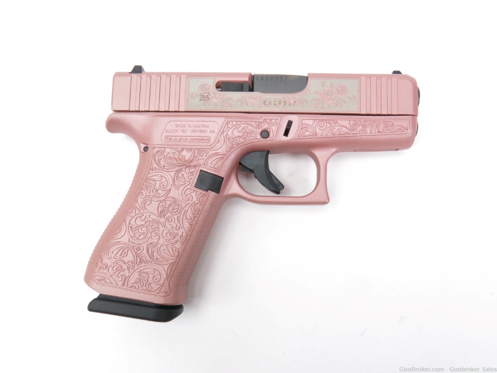 Glock 43X ROSES ENGRAVED 9mm 3.4" Semi-Auto Pistol w/ 2 Mags & Hard Case-img-9