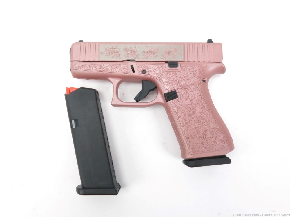 Glock 43X ROSES ENGRAVED 9mm 3.4" Semi-Auto Pistol w/ 2 Mags & Hard Case-img-0