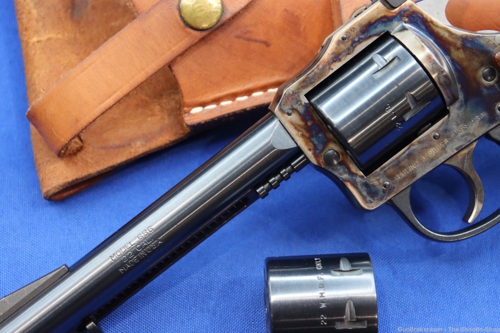 H&R INC Model 686 Revolver 22LR 22MAG Dual Cylinder CASE COLORED DA SA Wood-img-2