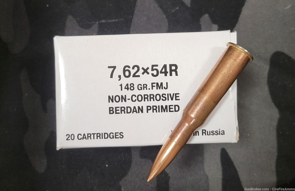 7.62x54r russian ammo 148 gr. Non-corrosive berdan primer 20 rds  No cc fee-img-1