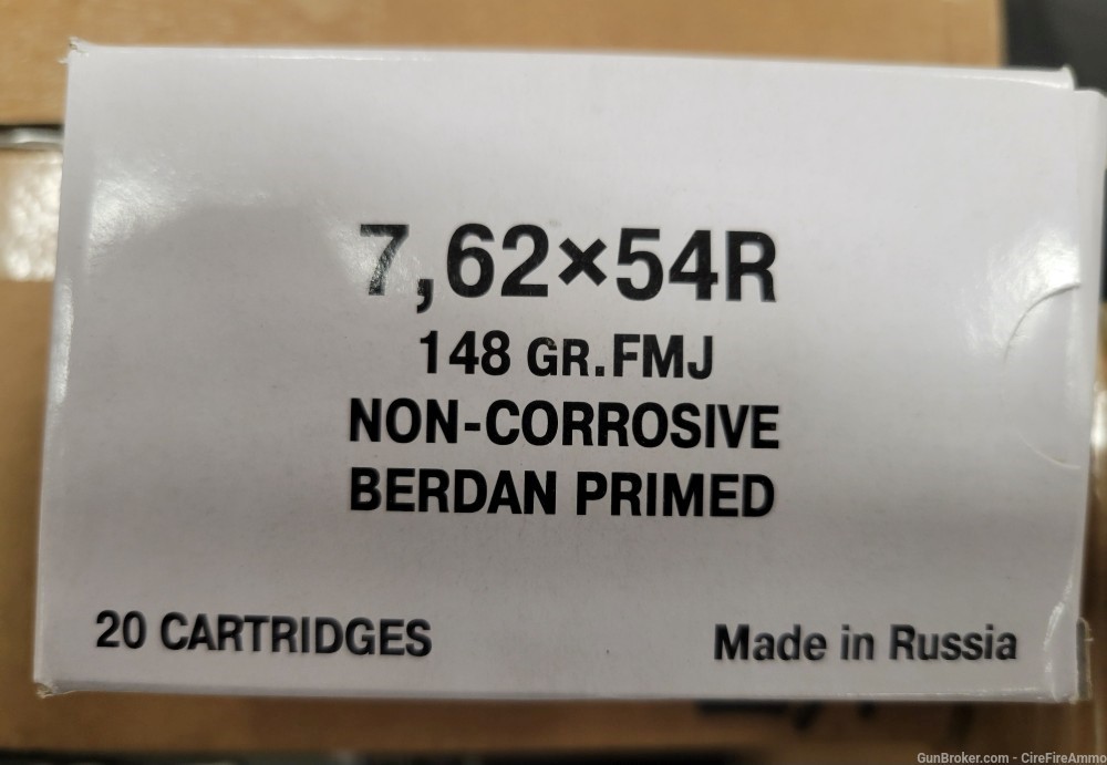 7.62x54r russian ammo 148 gr. Non-corrosive berdan primer 20 rds  No cc fee-img-0