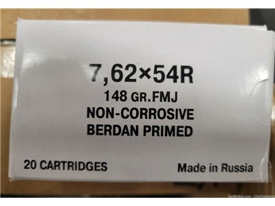 7.62x54r russian ammo 148 gr. Non-corrosive berdan primer 20 rds  No cc fee