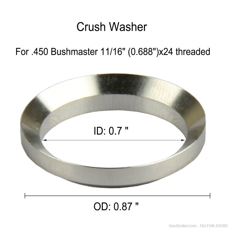 TACFUN 5 Piece Crush Washer for .450 Bushmaster 11/16"x24 - Stainless Steel-img-2