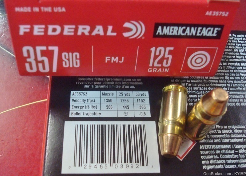 100 Federal American Eagle 125 gr TMJ 357 SIG new ammo AE357S2-img-0