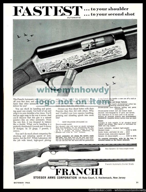 1965 FRANCHI New Dynamic 12 Heavyweight, Auto Hunter Grade Shotgun PRINT AD-img-0