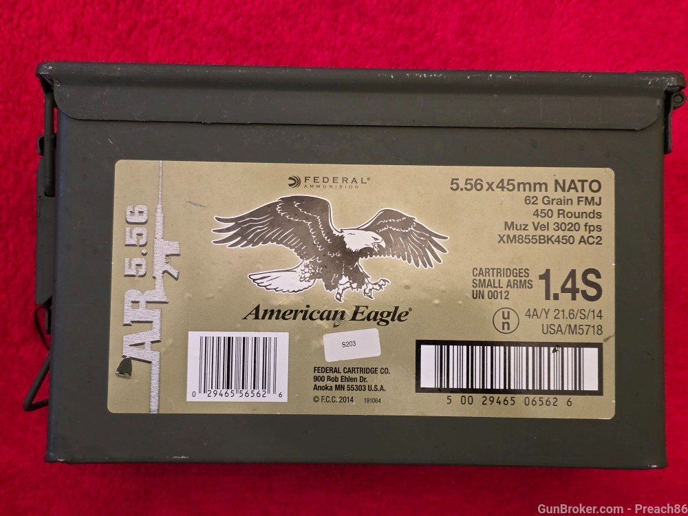 5.56 Ammo Federal XM855 62 Grain Green Tip 450rds In Ammo Can Steel Core AP-img-0