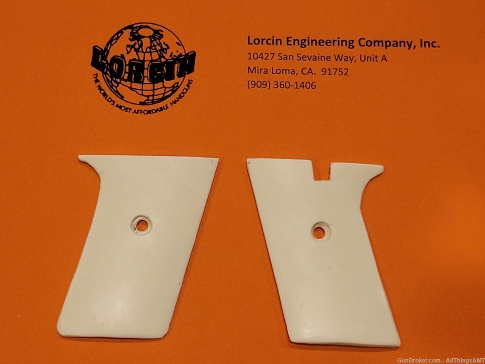 Lorcin Engineering Company L25 new smooth faux ivory/bone 2 piece grips-img-1