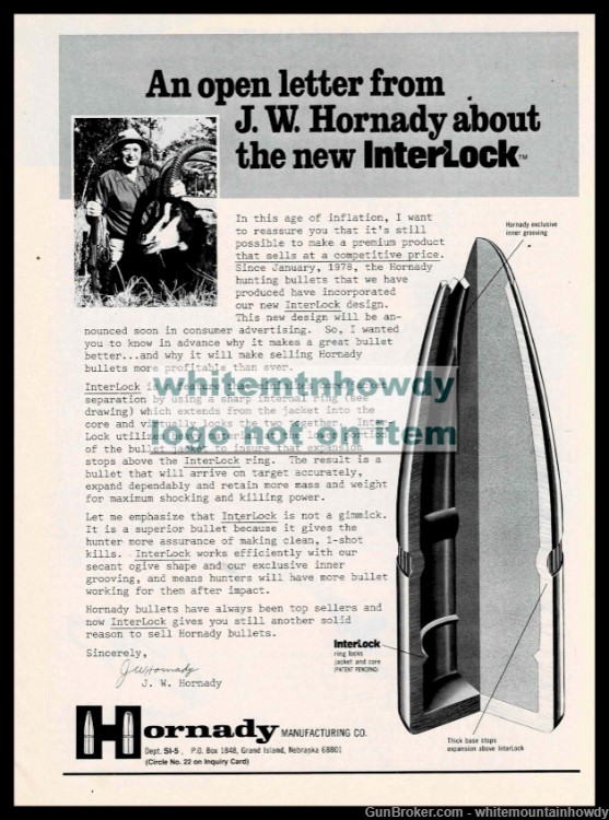1979 HORNADY Interlock Rifle Bullets Original PRINT AD Vintage Ammunition-img-0