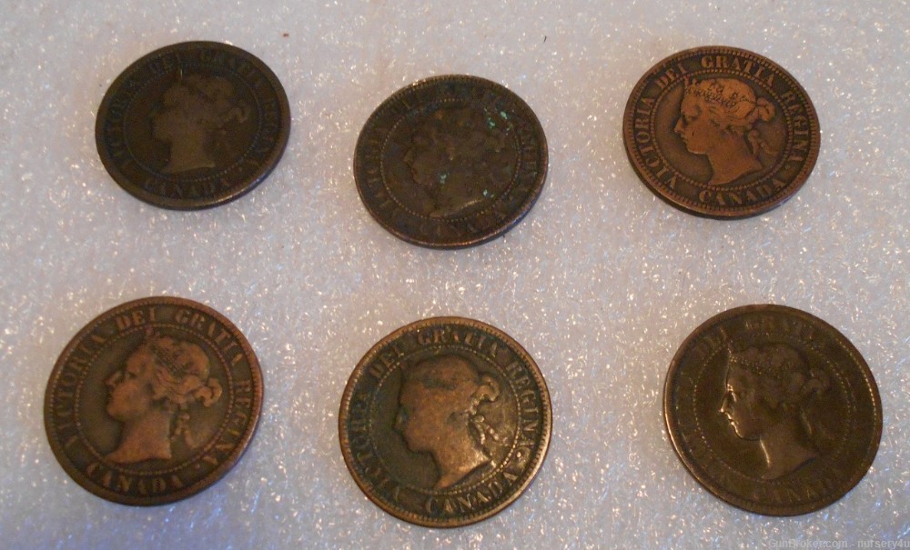 Lot: 6 Canada Pennies, 1882-1907, Old Foreign Coins Money Collection & Gift-img-3