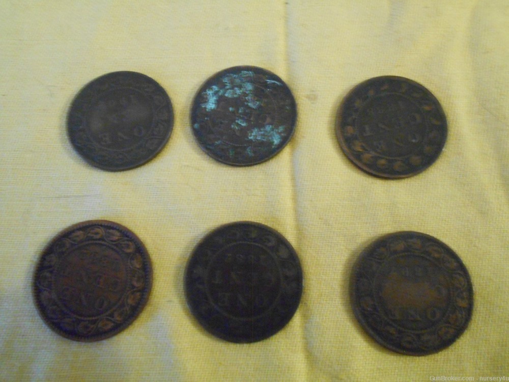 Lot: 6 Canada Pennies, 1882-1907, Old Foreign Coins Money Collection & Gift-img-1