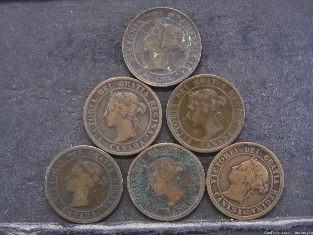 Lot: 6 Canada Pennies, 1882-1907, Old Foreign Coins Money Collection & Gift-img-0