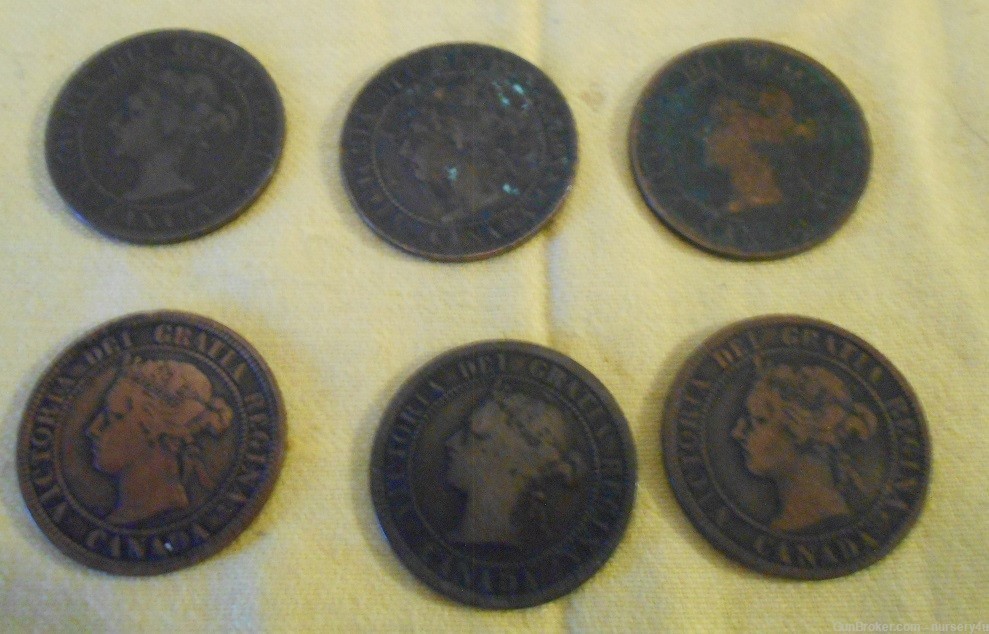 Lot: 6 Canada Pennies, 1882-1907, Old Foreign Coins Money Collection & Gift-img-5