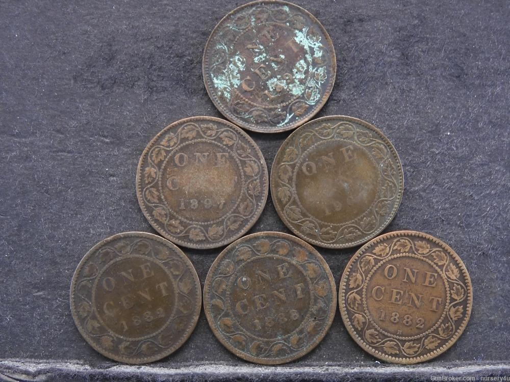 Lot: 6 Canada Pennies, 1882-1907, Old Foreign Coins Money Collection & Gift-img-6