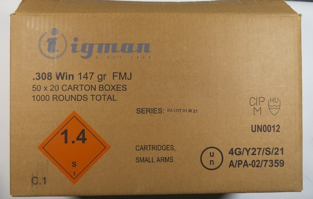 1000 Rounds of Igman .308 Win 147gr FMJ Ammunition -img-3