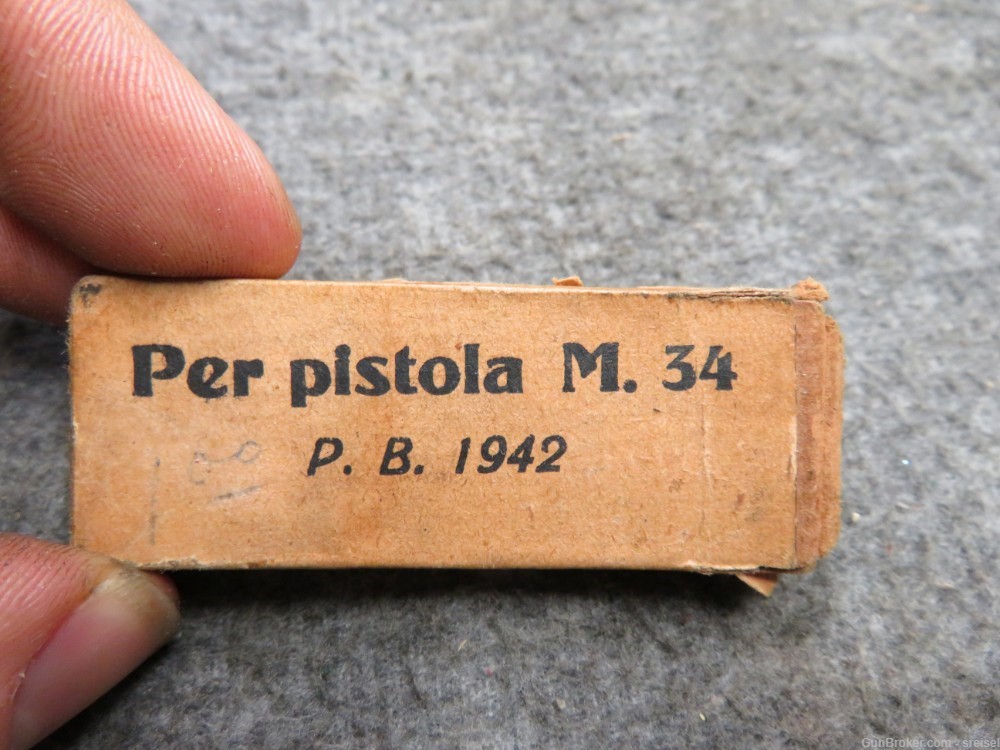 BOX WWII ITALIAN .380 ACP AMMO FOR BERETTA MODEL 1934 PISTOL-DATED 1942-img-0