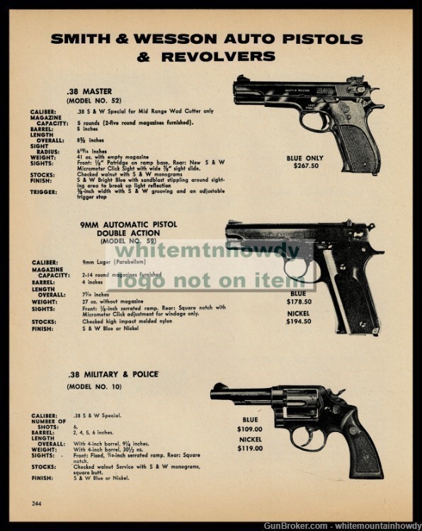 1976 RUGER 52 .38 Master and 59 9mm DA Pistol, 101 .38 M&P Revolver AD-img-0