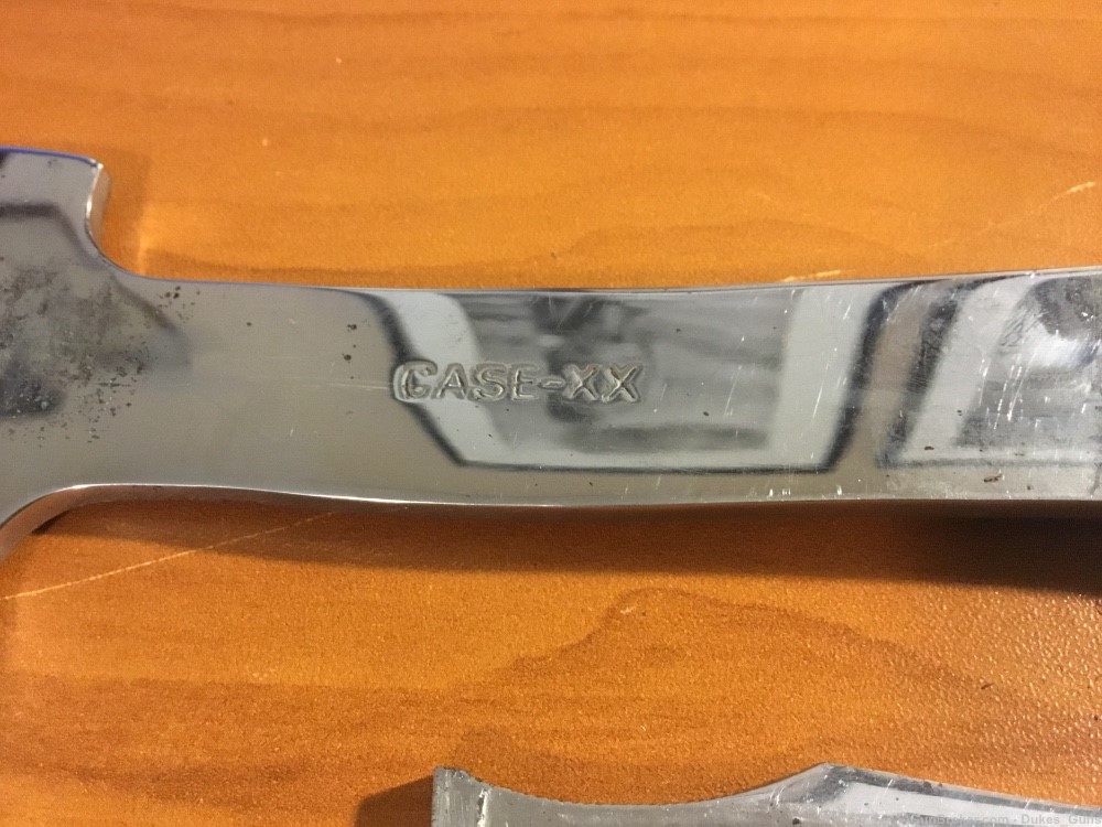 Case-XX knife/axe combo. Onyx celluloid handle w/scabbard (1940-5)-img-9