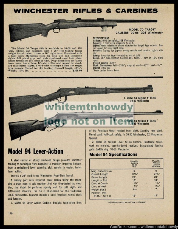 1975 WINCHESTER 70 Target, 94 Regular & Antique Rifle Carbine PRINT AD-img-0