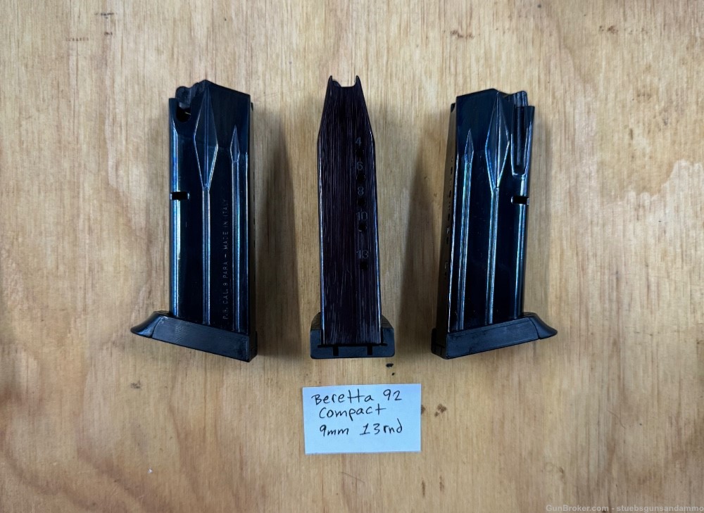 Three Beretta 92fs compact magazines. 9mm,13 round. Never used, no package-img-0