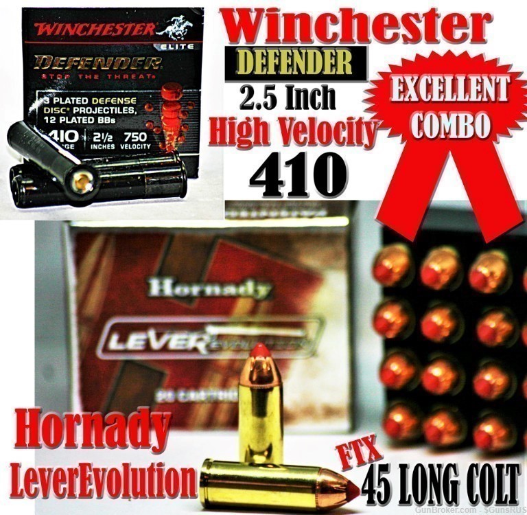 410/45LC COMBO Winchester 2.5 in. DEFENDER + Hornady LeveRevolution 45LC-img-3