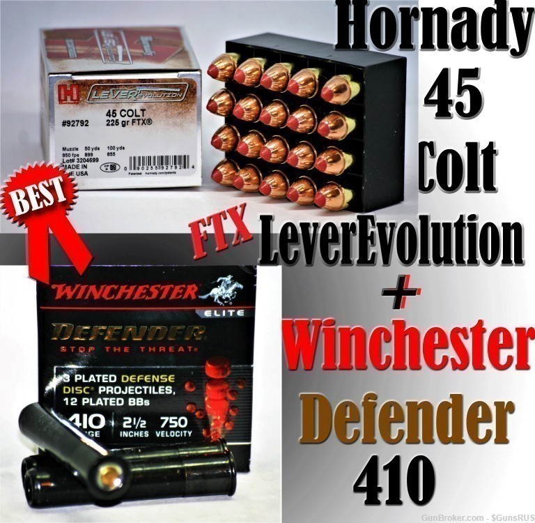 410/45LC COMBO Winchester 2.5 in. DEFENDER + Hornady LeveRevolution 45LC-img-0