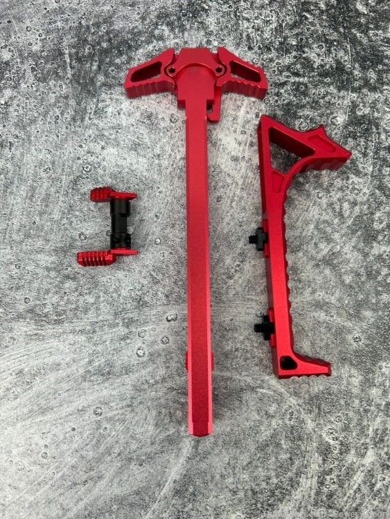 AR15 Ambi Butterfly Charging Handle w/ Safety & Angled Mlok Grip RED-img-0